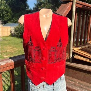 Cedars Red Cityscape Women's Vest- Vintage- Suede/Leather- Size Med